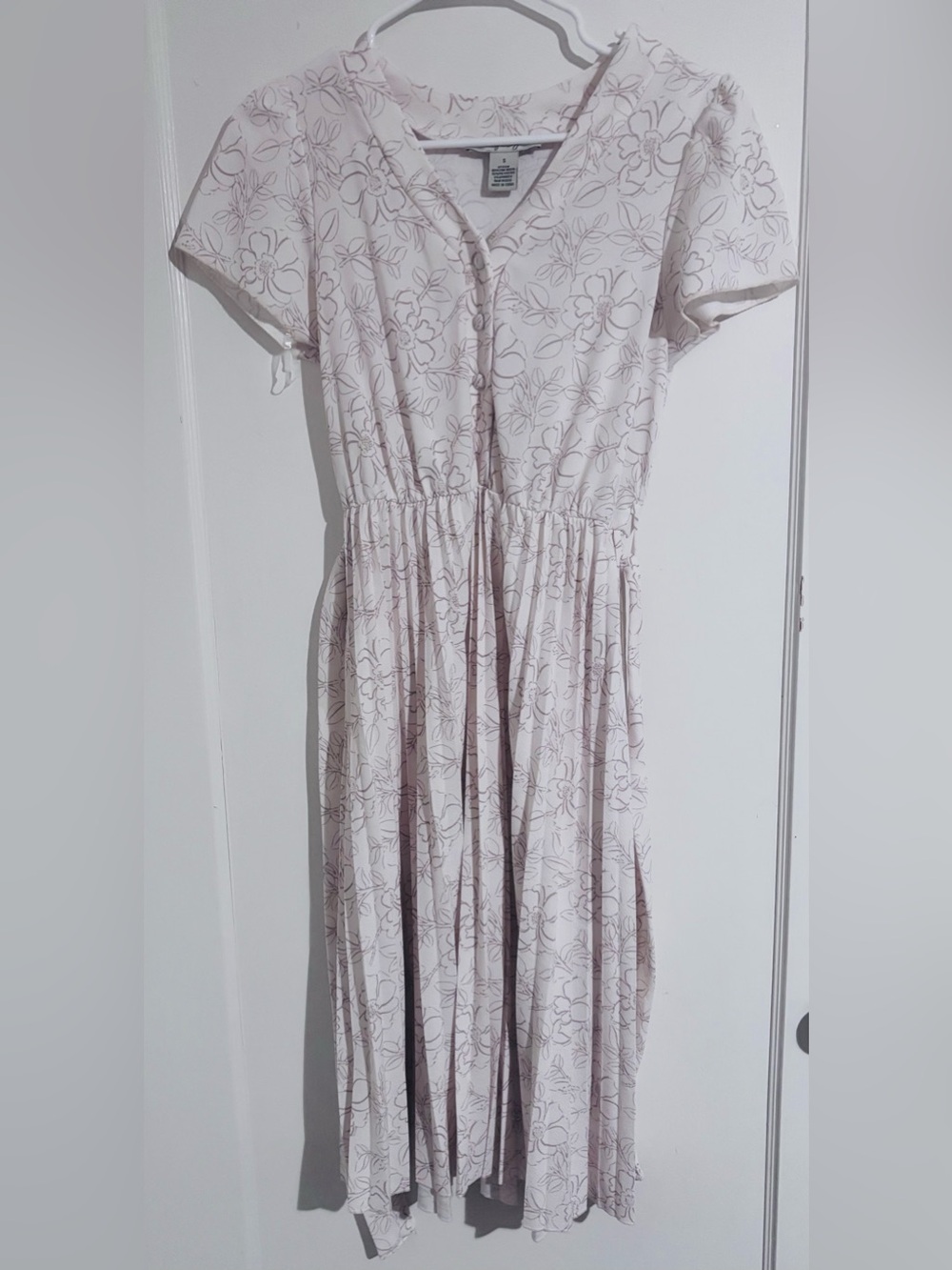 Light white with gold Floral Maxi Dress with Button Front - Women